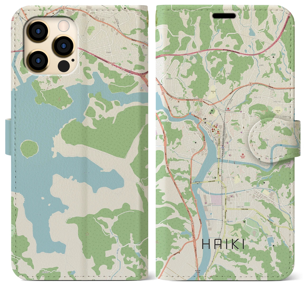 【早岐】地図柄iPhoneケース（手帳両面タイプ・ナチュラル）iPhone 12 Pro Max 用