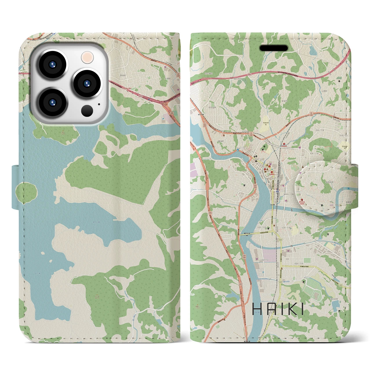 【早岐】地図柄iPhoneケース（手帳両面タイプ・ナチュラル）iPhone 13 Pro 用