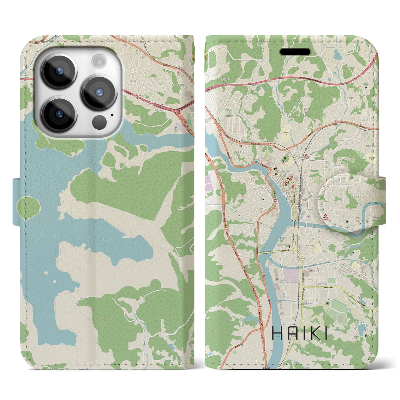 【早岐】地図柄iPhoneケース（手帳両面タイプ・ナチュラル）iPhone 14 Pro 用