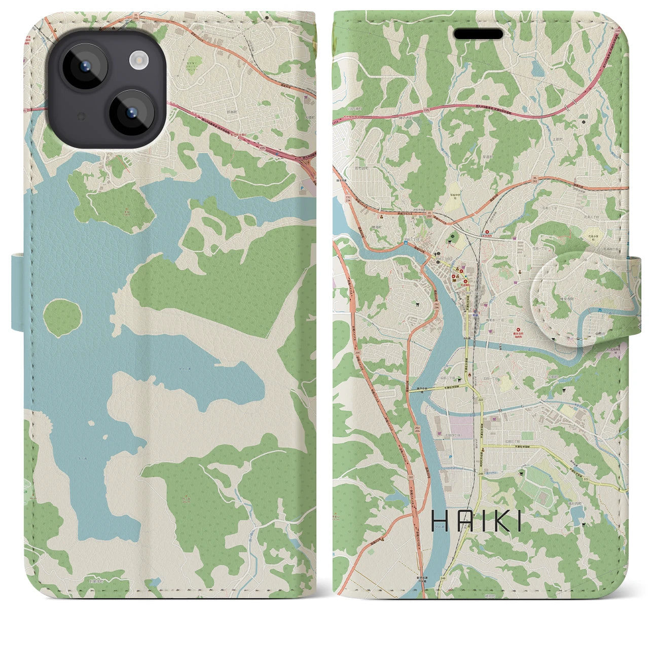 【早岐】地図柄iPhoneケース（手帳両面タイプ・ナチュラル）iPhone 14 Plus 用