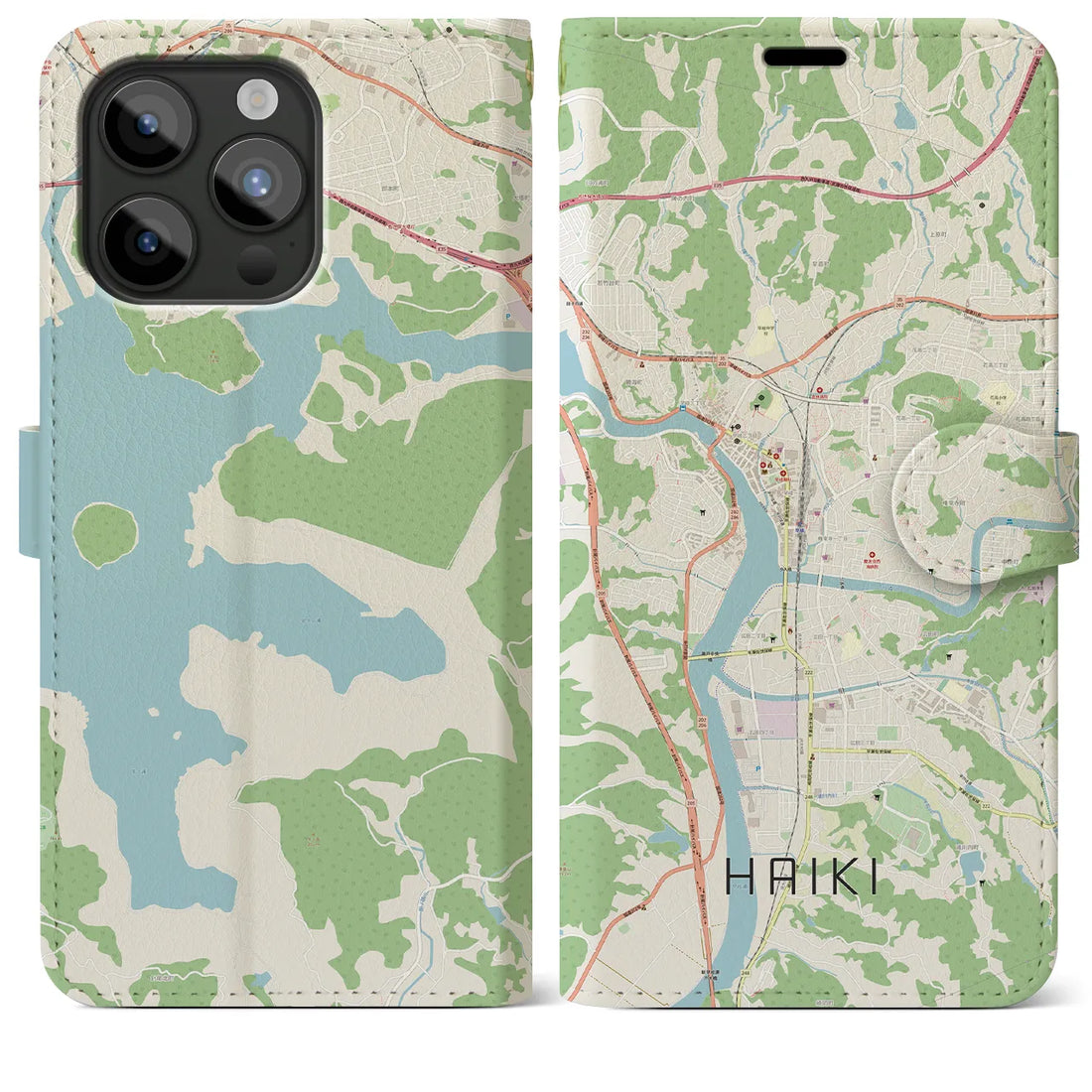 【早岐】地図柄iPhoneケース（手帳両面タイプ・ナチュラル）iPhone 15 Pro Max 用