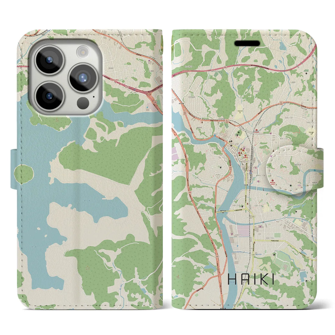 【早岐】地図柄iPhoneケース（手帳両面タイプ・ナチュラル）iPhone 15 Pro 用