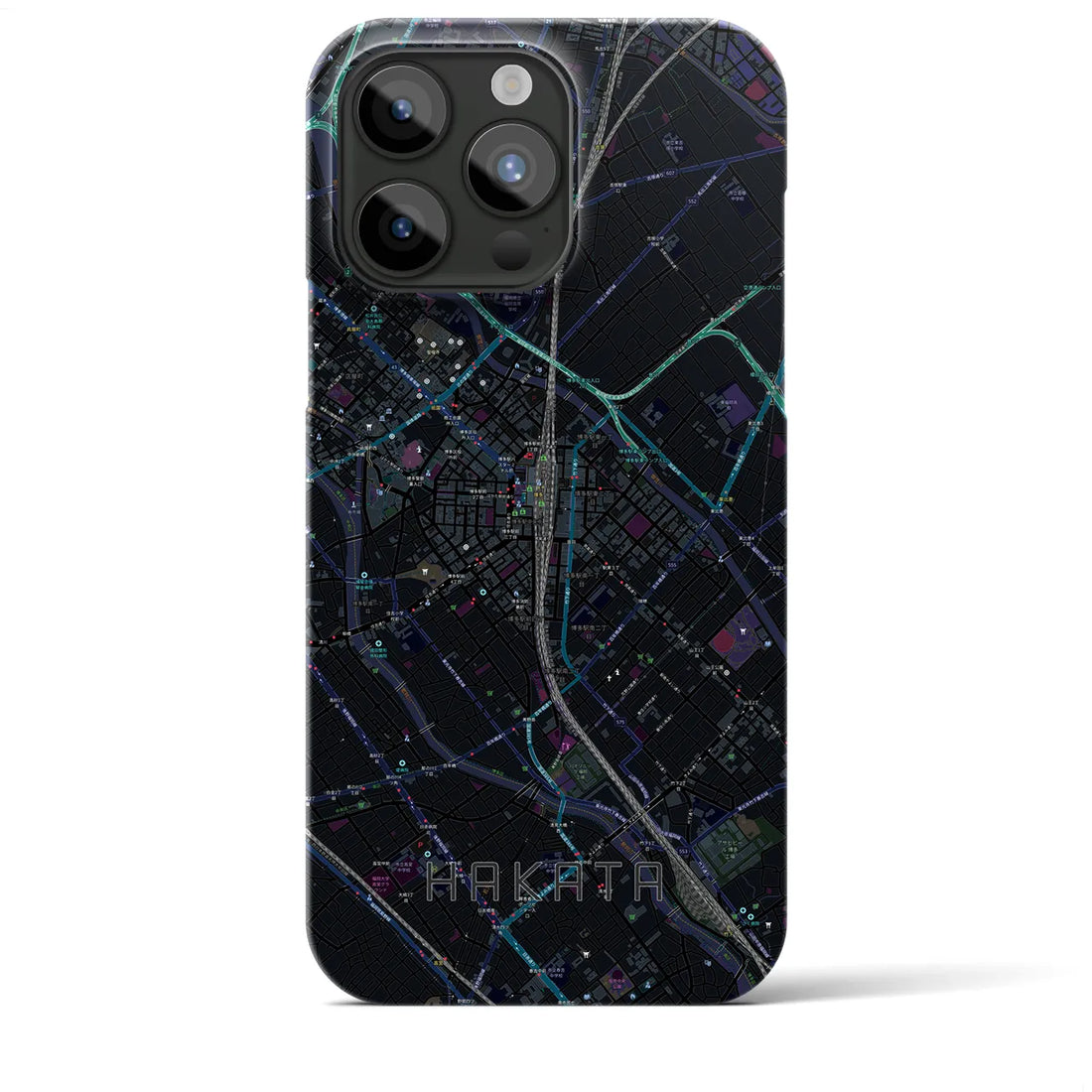 【博多2】地図柄iPhoneケース（バックカバータイプ・ブラック）iPhone 15 Pro Max 用