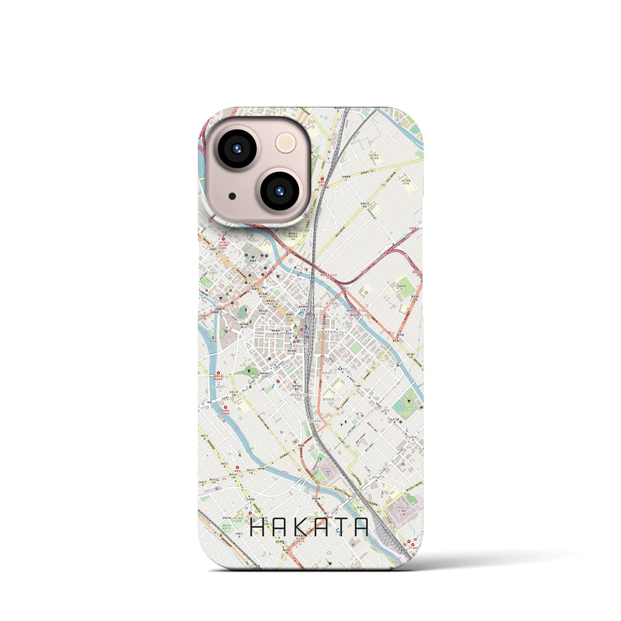 【博多2】地図柄iPhoneケース（バックカバータイプ・ナチュラル）iPhone 13 mini 用
