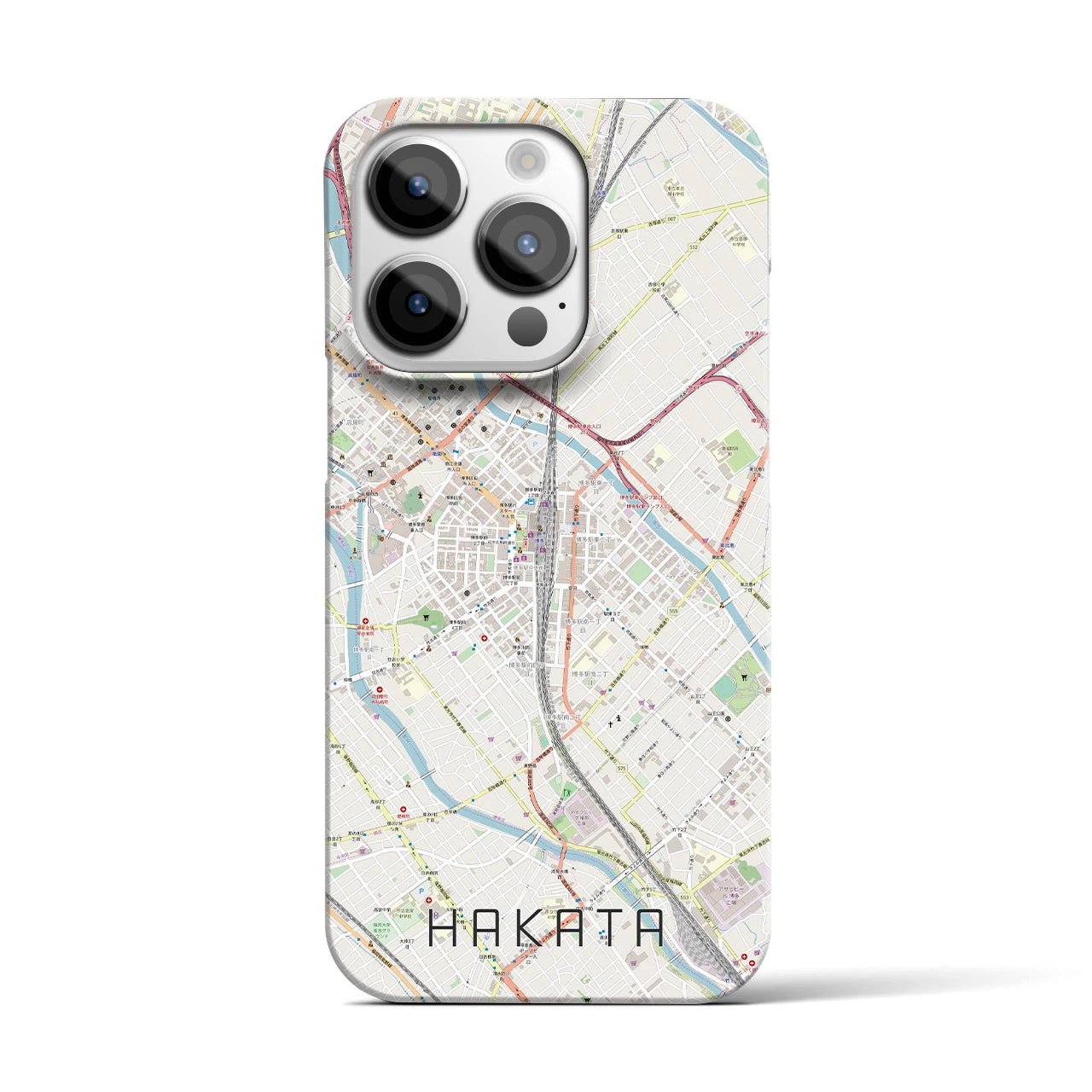 【博多2】地図柄iPhoneケース（バックカバータイプ・ナチュラル）iPhone 14 Pro 用