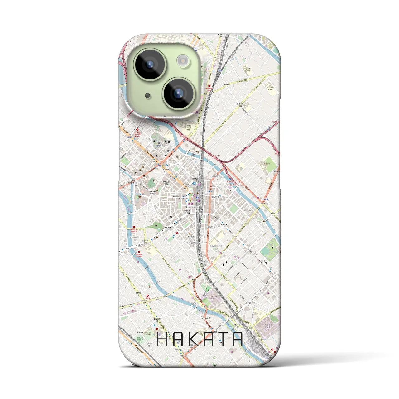 【博多2】地図柄iPhoneケース（バックカバータイプ・ナチュラル）iPhone 15 用