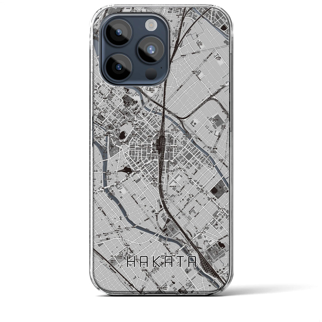 【博多2】地図柄iPhoneケース（クリアタイプ・モノトーン）iPhone 15 Pro Max 用