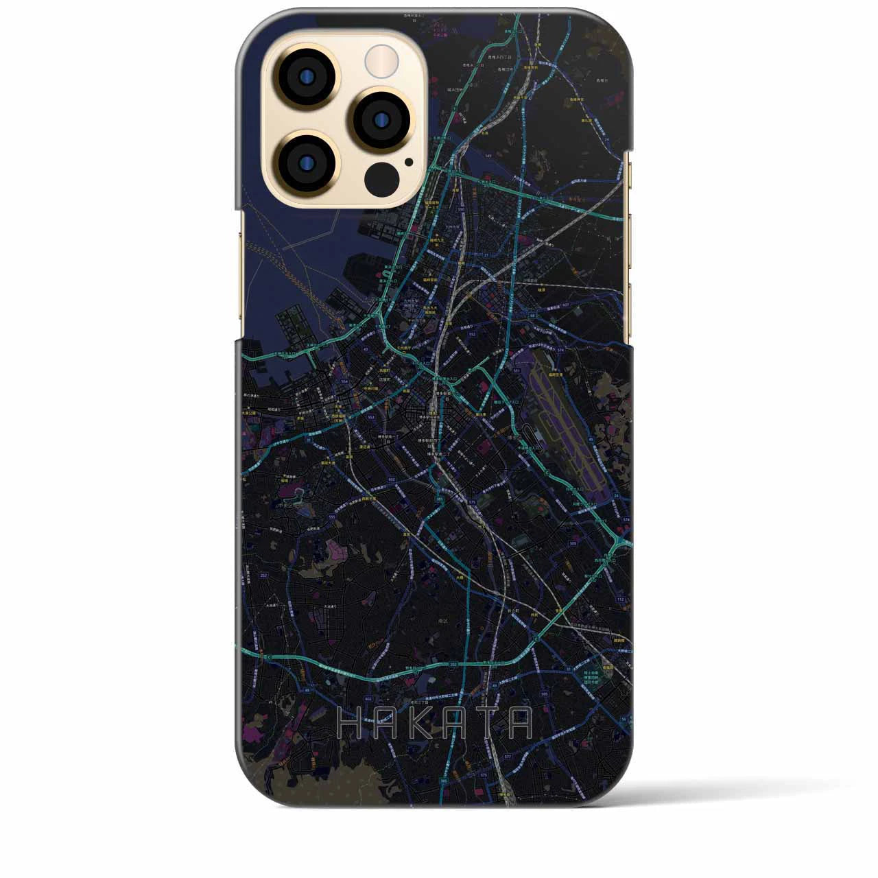 【博多】地図柄iPhoneケース（バックカバータイプ・ブラック）iPhone 12 Pro Max 用