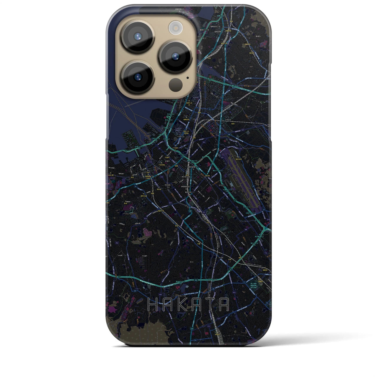 【博多】地図柄iPhoneケース（バックカバータイプ・ブラック）iPhone 14 Pro Max 用