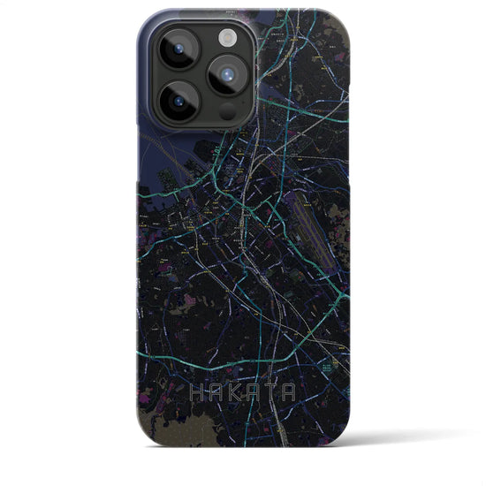 【博多】地図柄iPhoneケース（バックカバータイプ・ブラック）iPhone 15 Pro Max 用