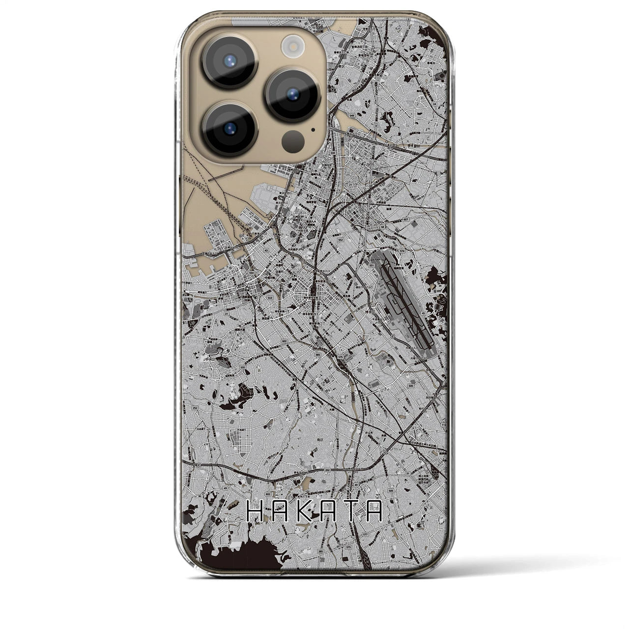 【博多】地図柄iPhoneケース（クリアタイプ・モノトーン）iPhone 14 Pro Max 用