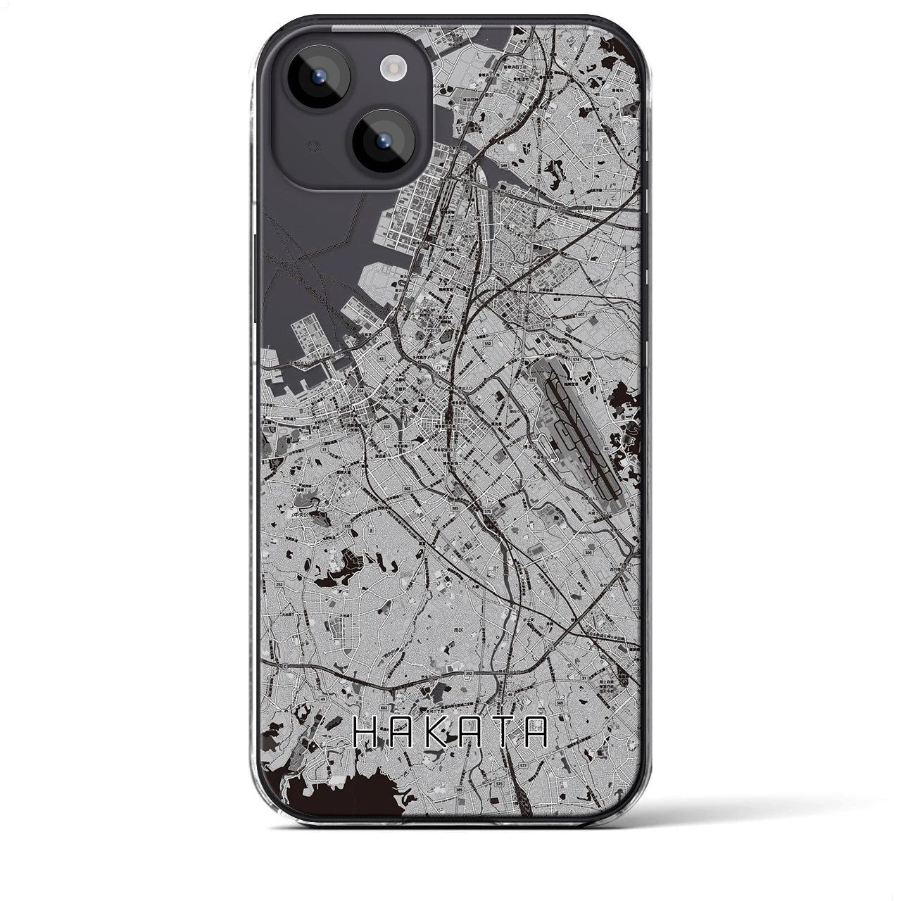 【博多】地図柄iPhoneケース（クリアタイプ・モノトーン）iPhone 14 Plus 用