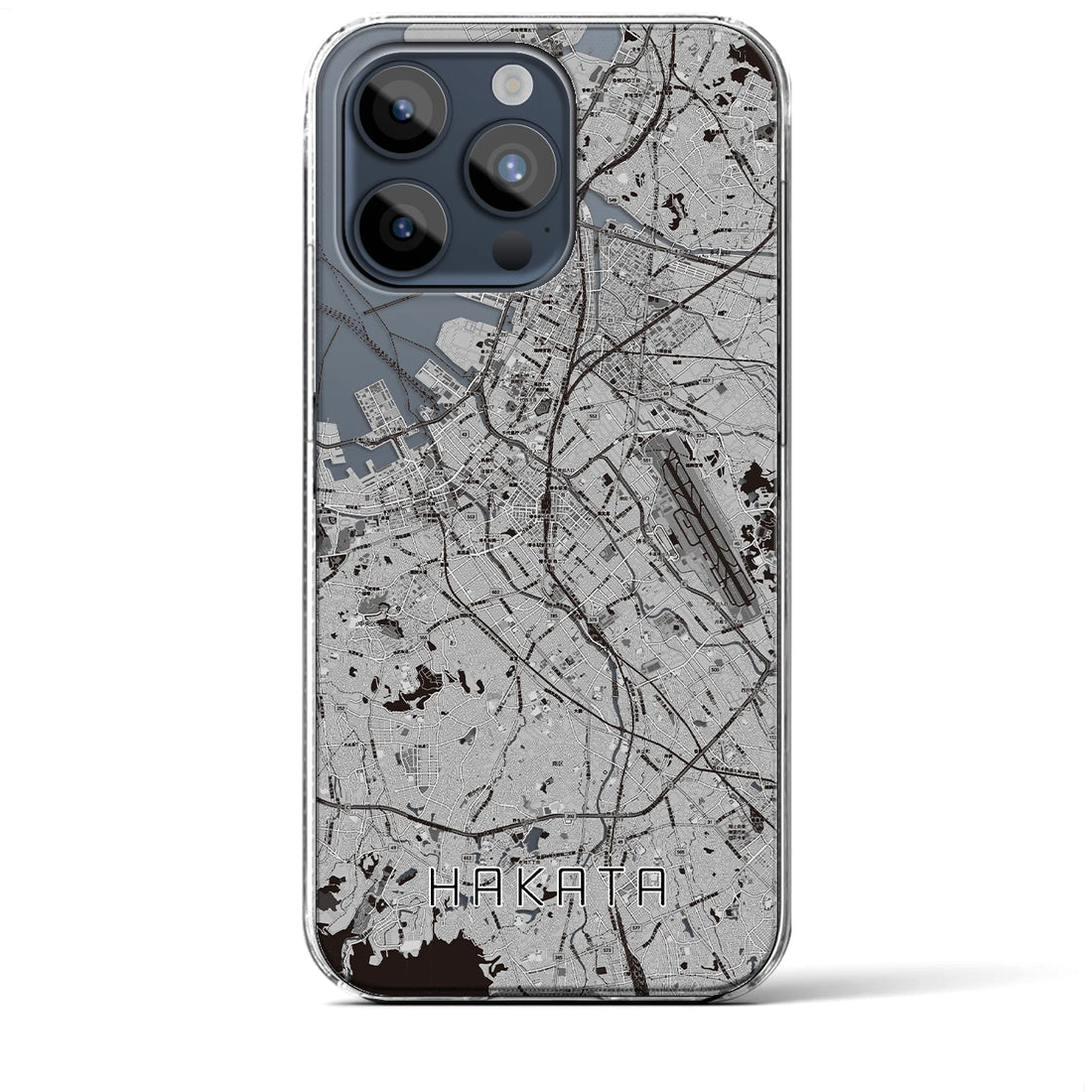 【博多】地図柄iPhoneケース（クリアタイプ・モノトーン）iPhone 15 Pro Max 用