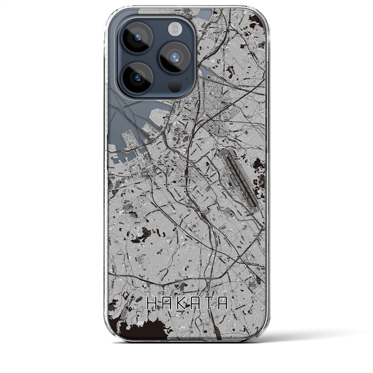【博多】地図柄iPhoneケース（クリアタイプ・モノトーン）iPhone 15 Pro Max 用