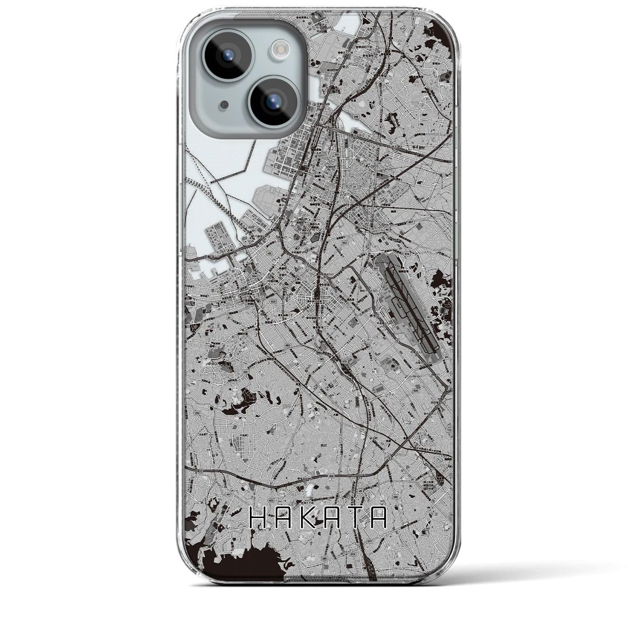 【博多】地図柄iPhoneケース（クリアタイプ・モノトーン）iPhone 15 Plus 用