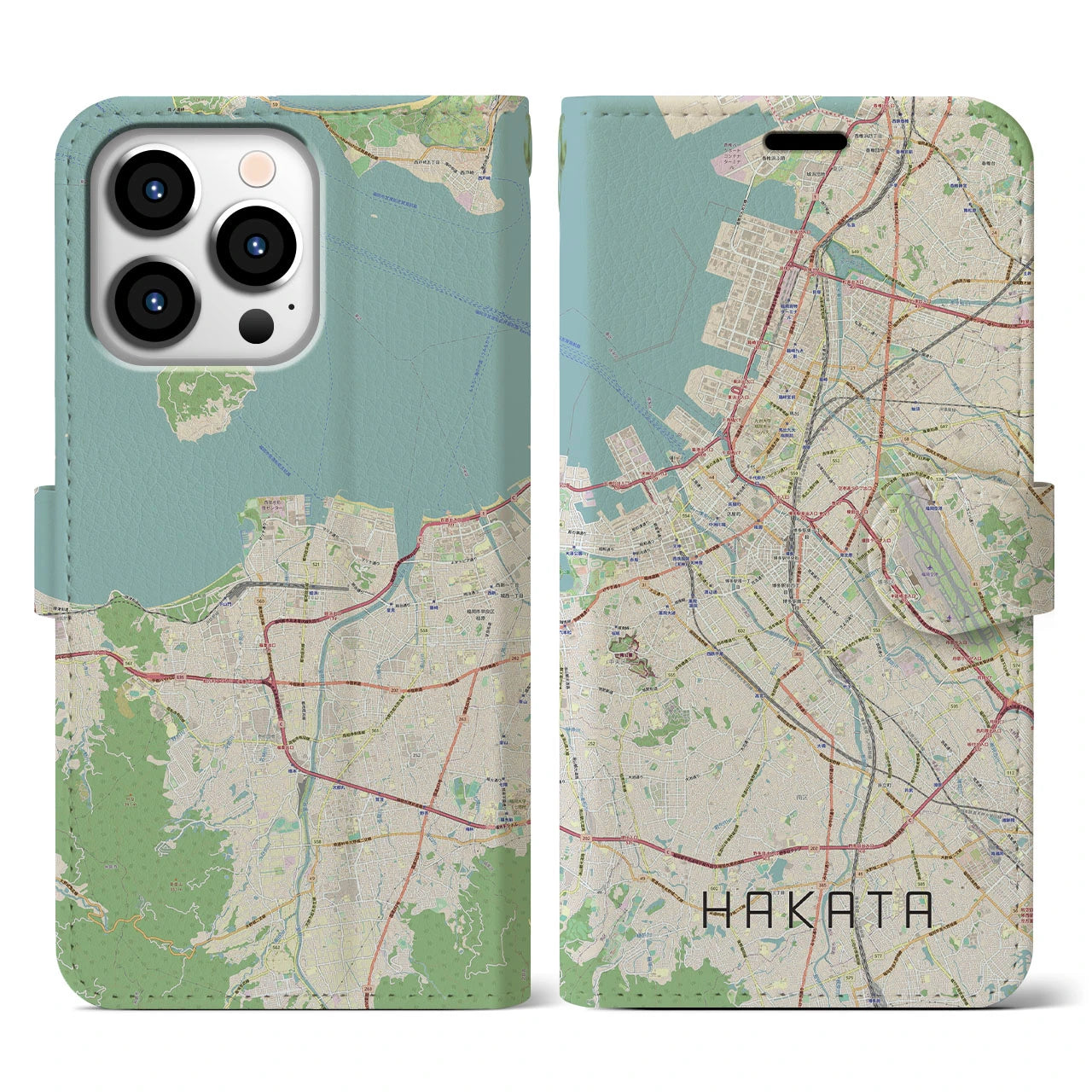 【博多】地図柄iPhoneケース（手帳両面タイプ・ナチュラル）iPhone 13 Pro 用