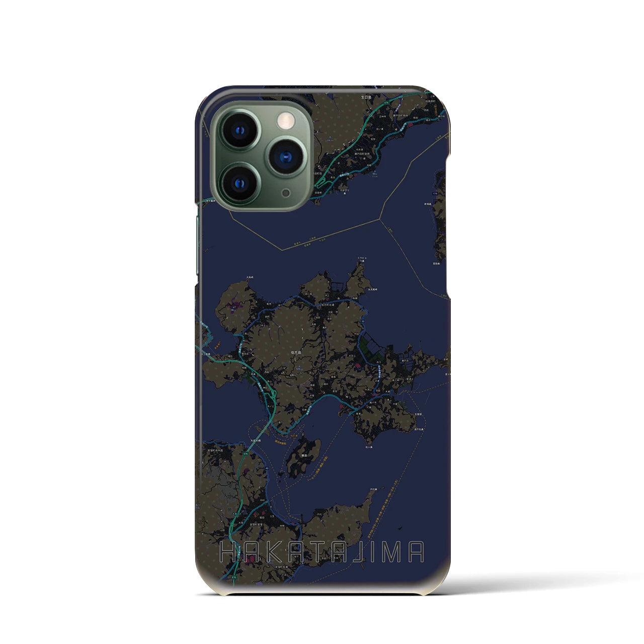 【伯方島】地図柄iPhoneケース（バックカバータイプ・ブラック）iPhone 11 Pro 用