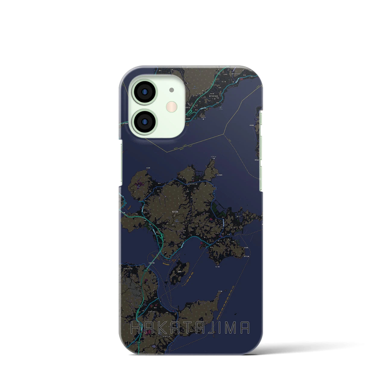 【伯方島】地図柄iPhoneケース（バックカバータイプ・ブラック）iPhone 12 mini 用