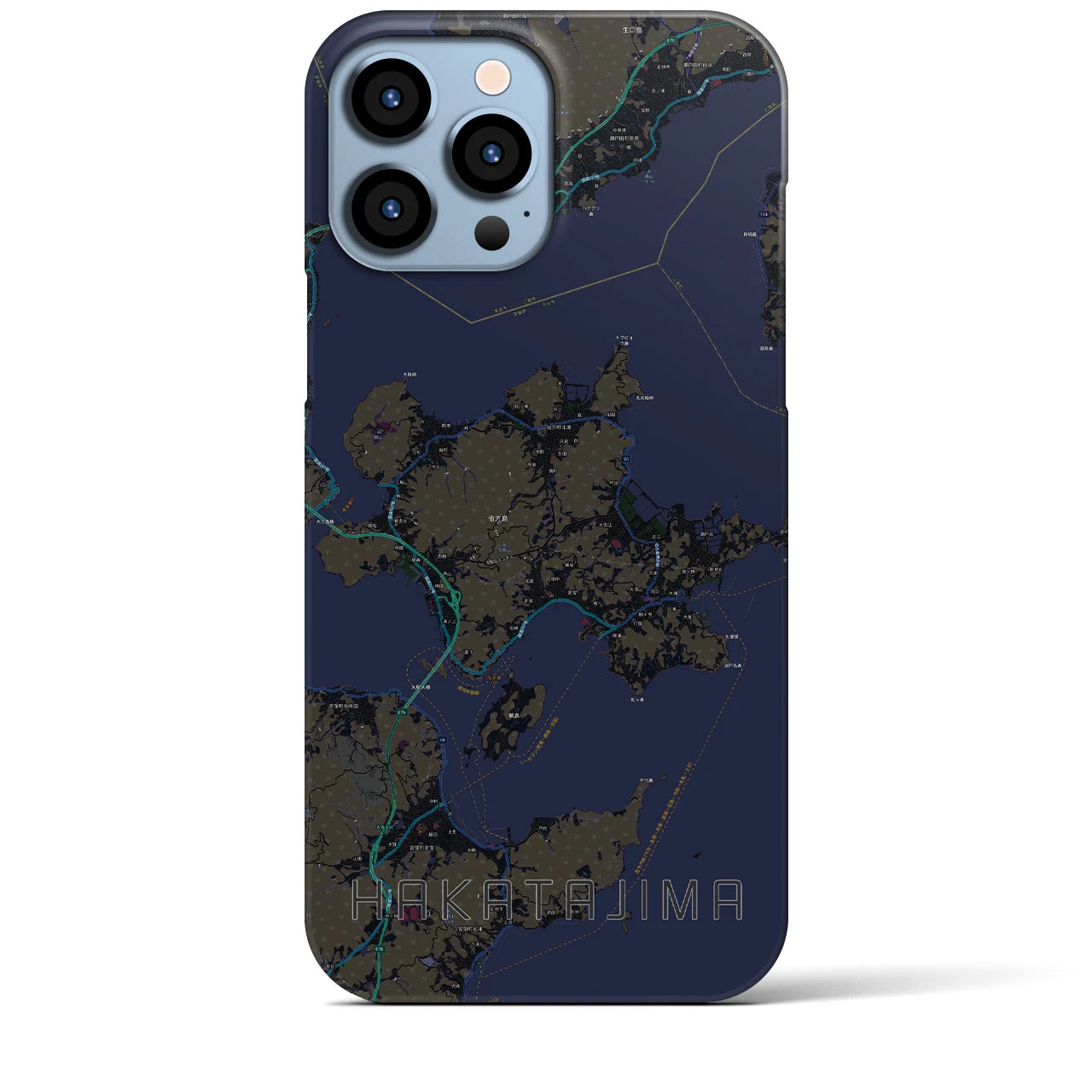 【伯方島】地図柄iPhoneケース（バックカバータイプ・ブラック）iPhone 13 Pro Max 用