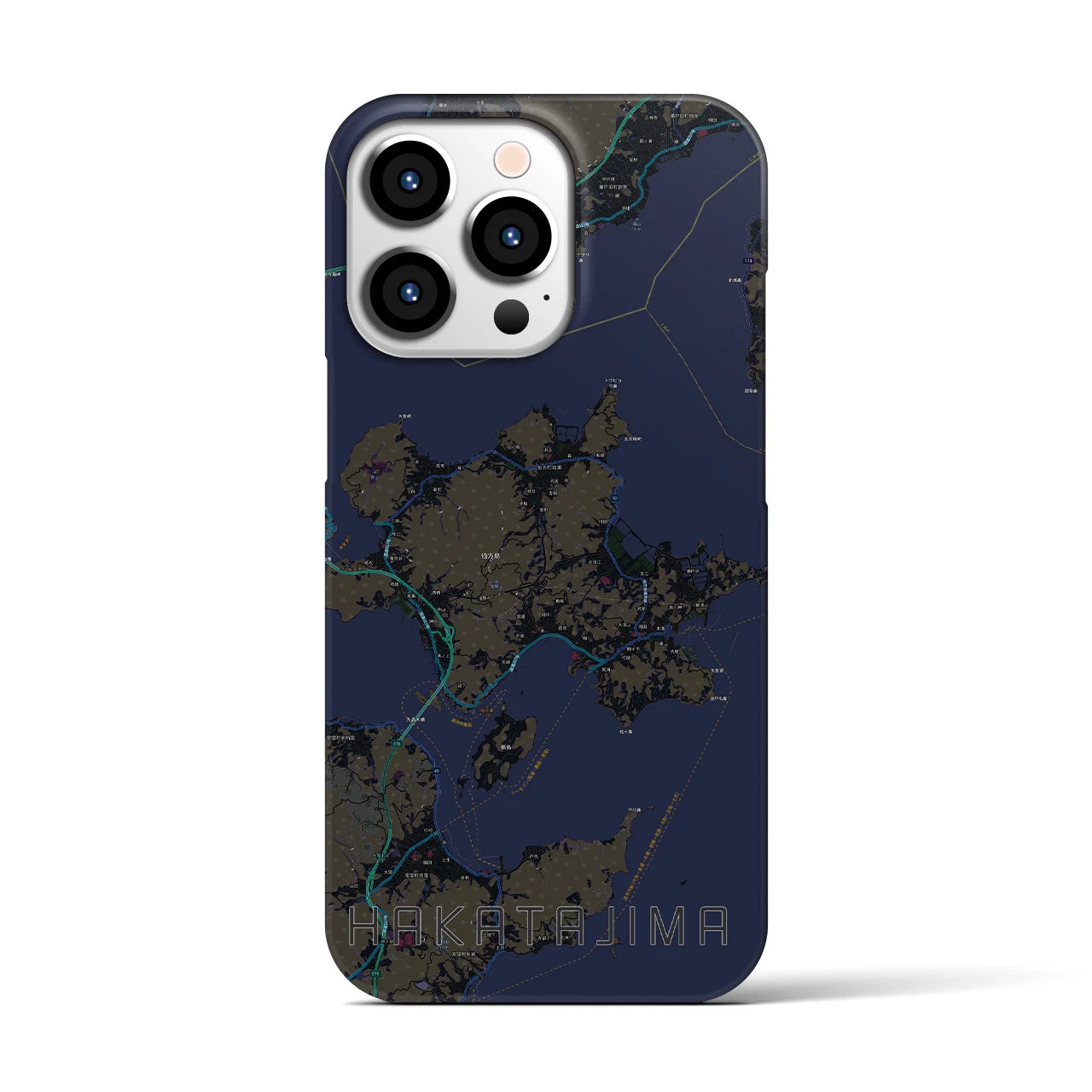 【伯方島】地図柄iPhoneケース（バックカバータイプ・ブラック）iPhone 13 Pro 用