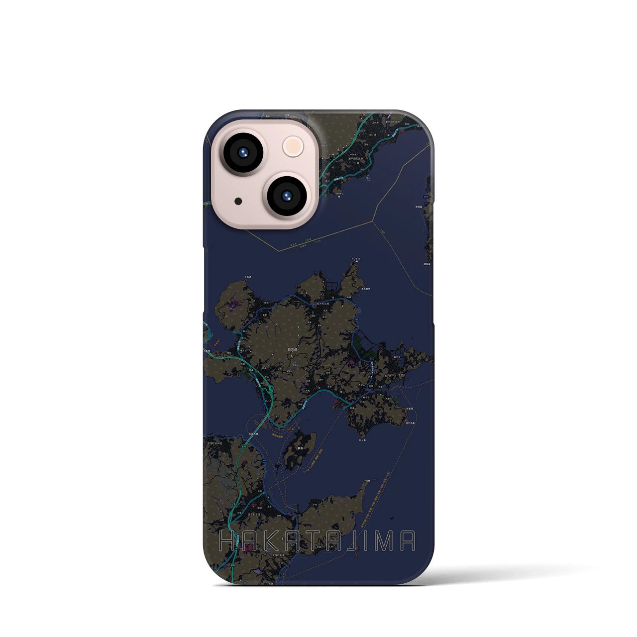 【伯方島】地図柄iPhoneケース（バックカバータイプ・ブラック）iPhone 13 mini 用