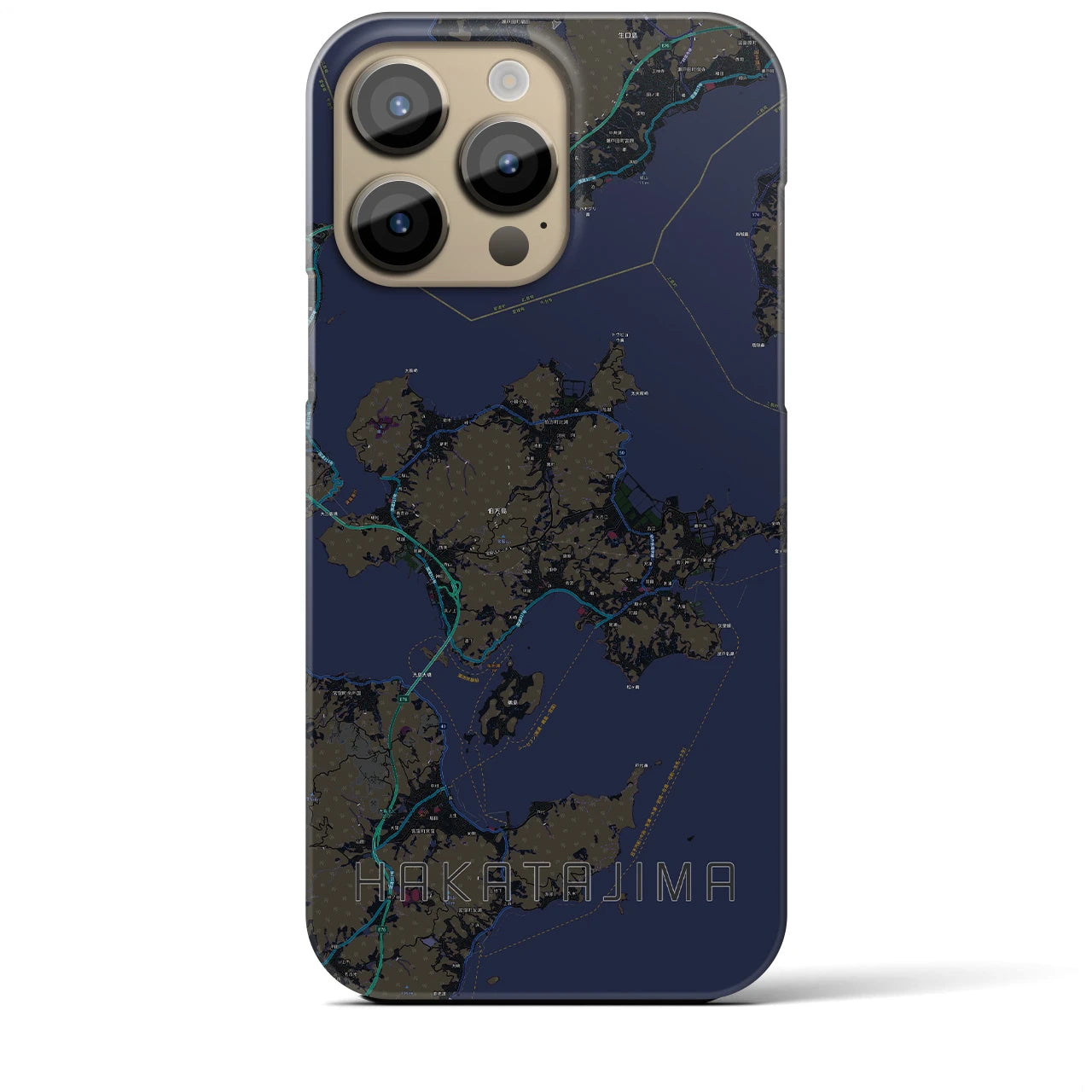 【伯方島】地図柄iPhoneケース（バックカバータイプ・ブラック）iPhone 14 Pro Max 用