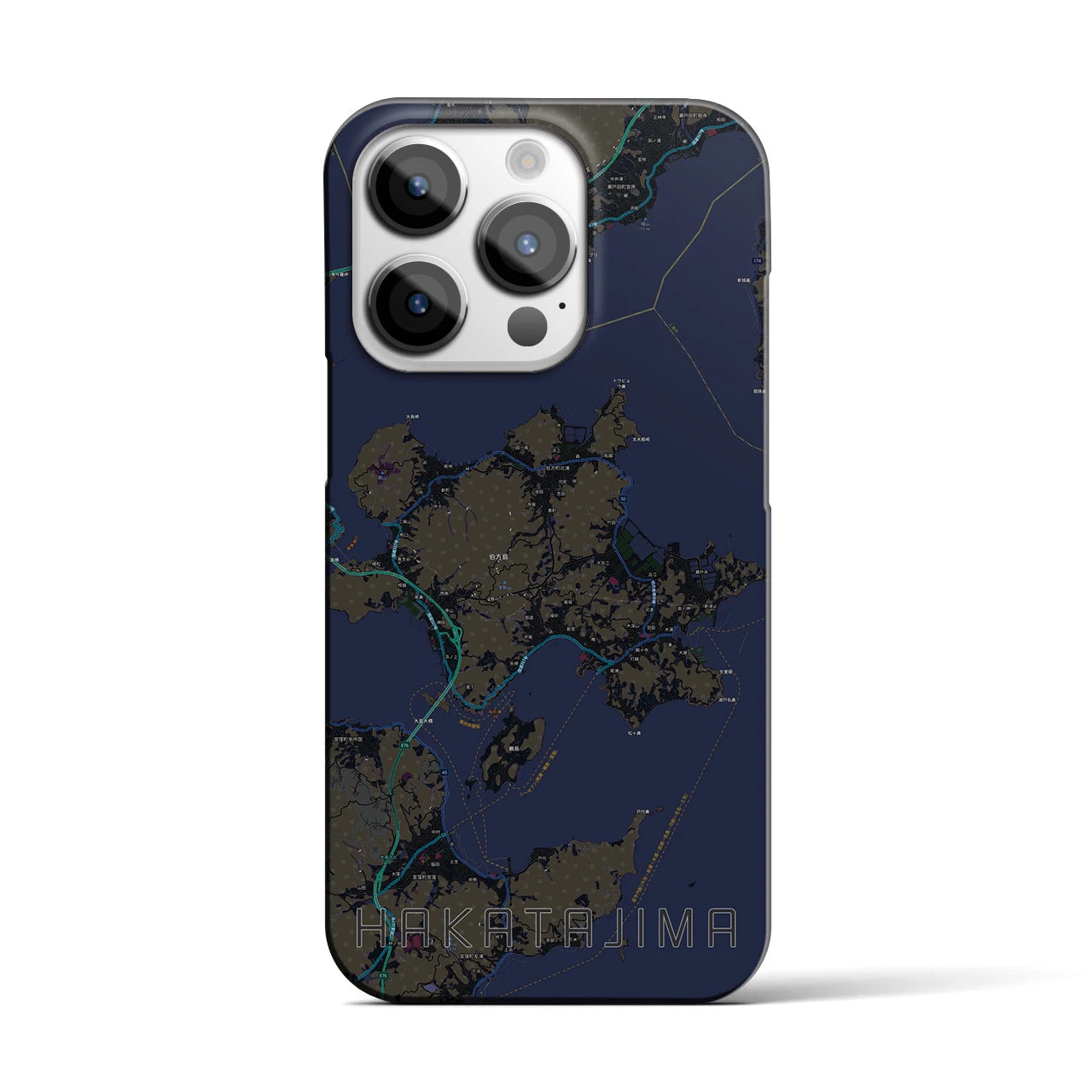【伯方島】地図柄iPhoneケース（バックカバータイプ・ブラック）iPhone 14 Pro 用