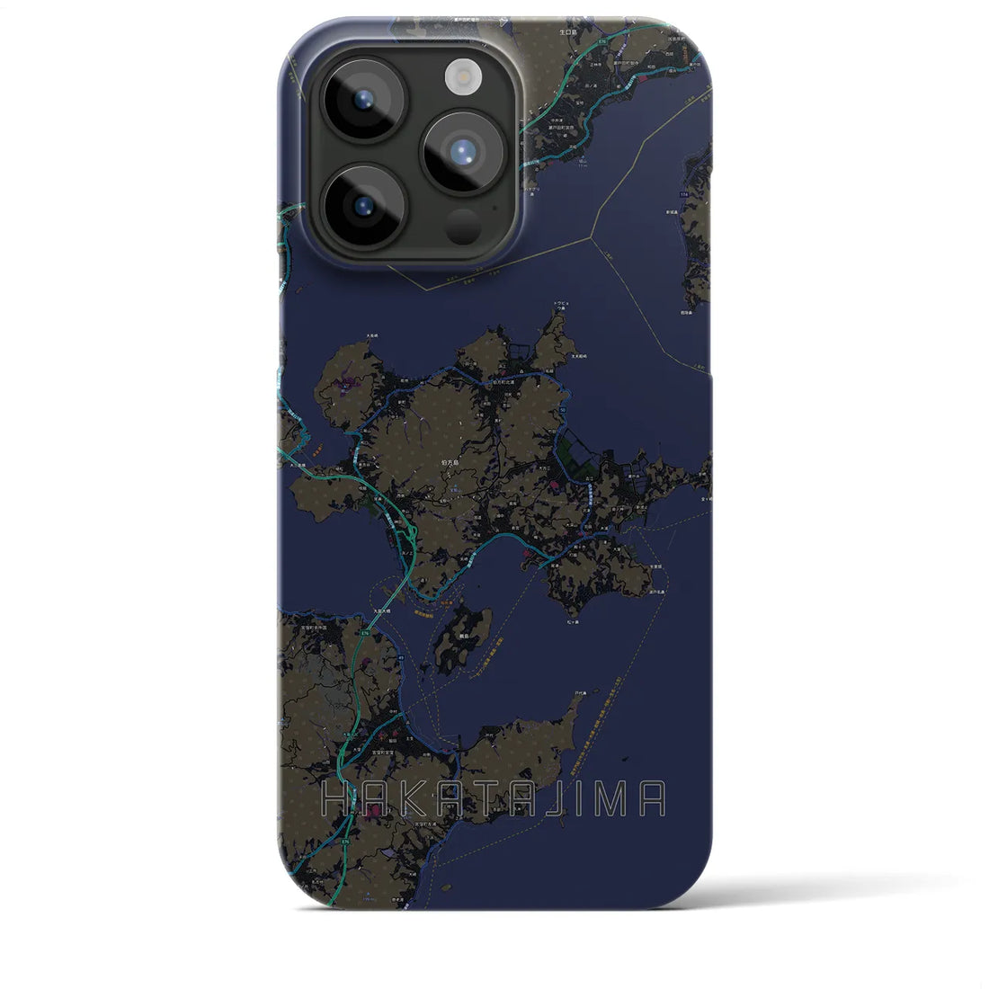 【伯方島】地図柄iPhoneケース（バックカバータイプ・ブラック）iPhone 15 Pro Max 用