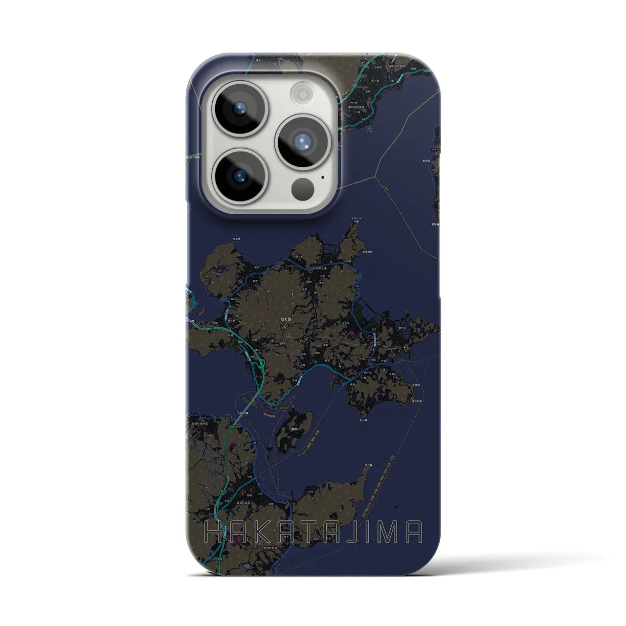 【伯方島】地図柄iPhoneケース（バックカバータイプ・ブラック）iPhone 15 Pro 用