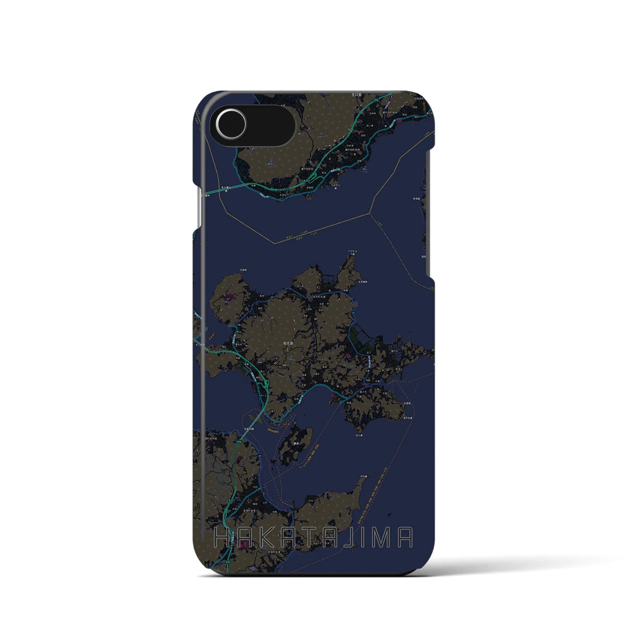【伯方島】地図柄iPhoneケース（バックカバータイプ・ブラック）iPhone SE（第3 / 第2世代） / 8 / 7 / 6s / 6 用