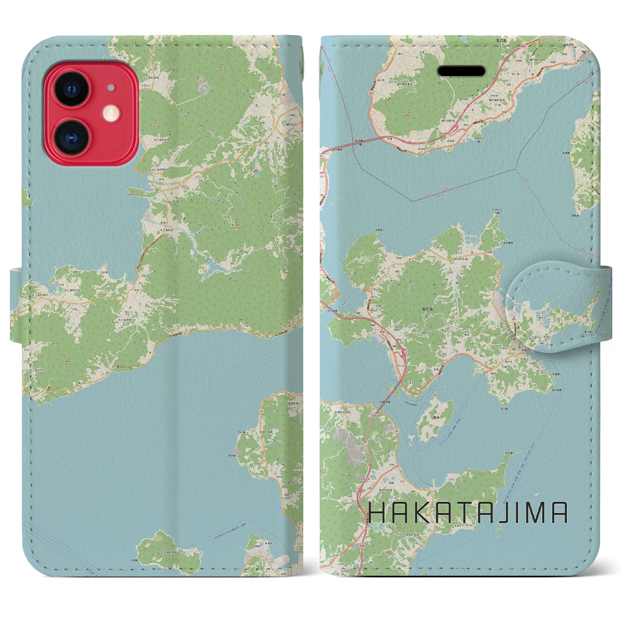 【伯方島】地図柄iPhoneケース（手帳両面タイプ・ナチュラル）iPhone 11 用