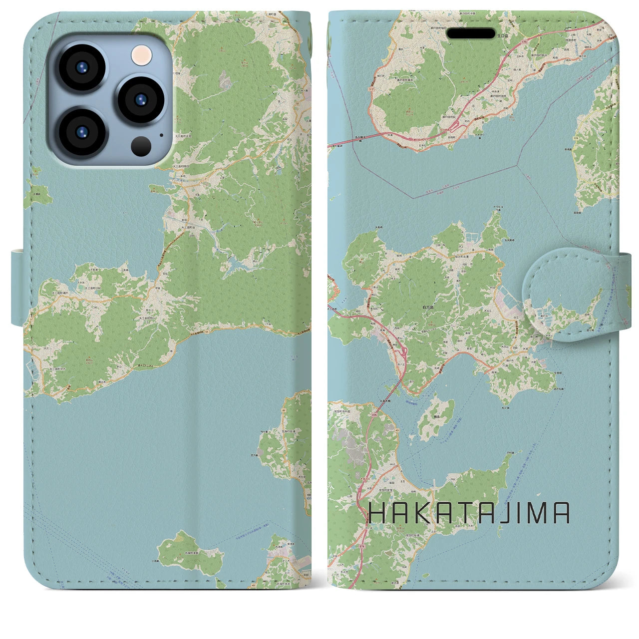 【伯方島】地図柄iPhoneケース（手帳両面タイプ・ナチュラル）iPhone 13 Pro Max 用