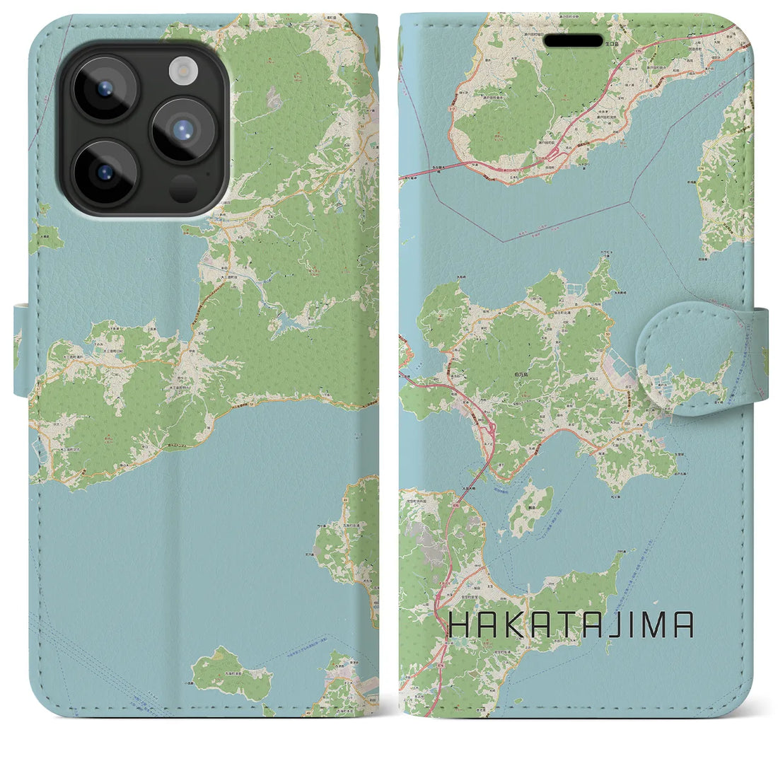 【伯方島】地図柄iPhoneケース（手帳両面タイプ・ナチュラル）iPhone 15 Pro Max 用