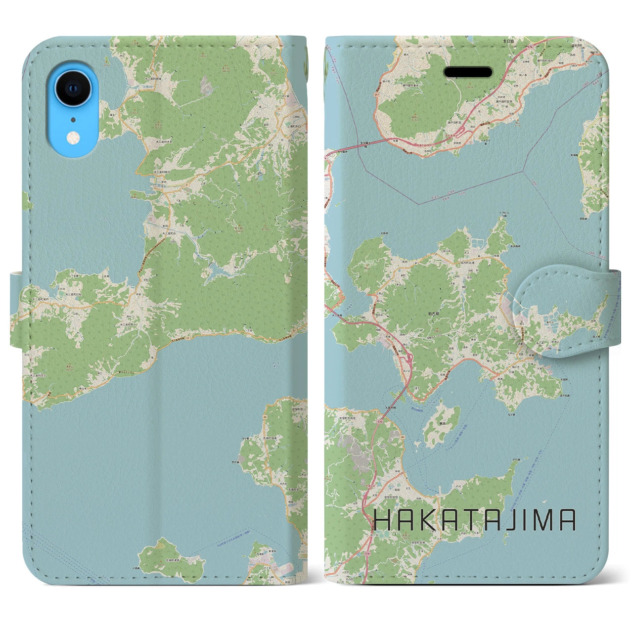 【伯方島】地図柄iPhoneケース（手帳両面タイプ・ナチュラル）iPhone XR 用