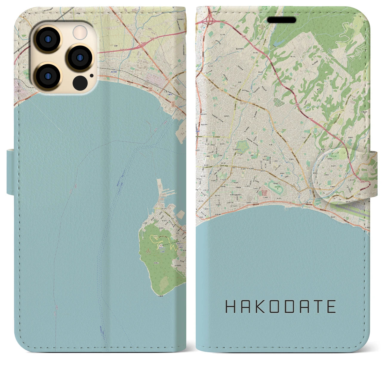 【函館2】地図柄iPhoneケース（手帳両面タイプ・ナチュラル）iPhone 12 Pro Max 用