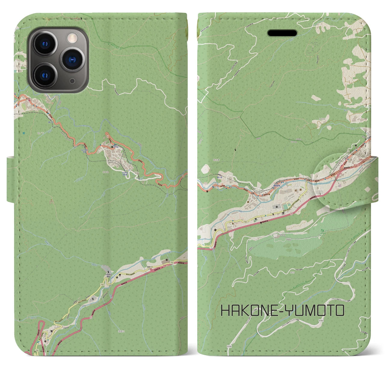 【箱根湯本】地図柄iPhoneケース（手帳両面タイプ・ナチュラル）iPhone 11 Pro Max 用
