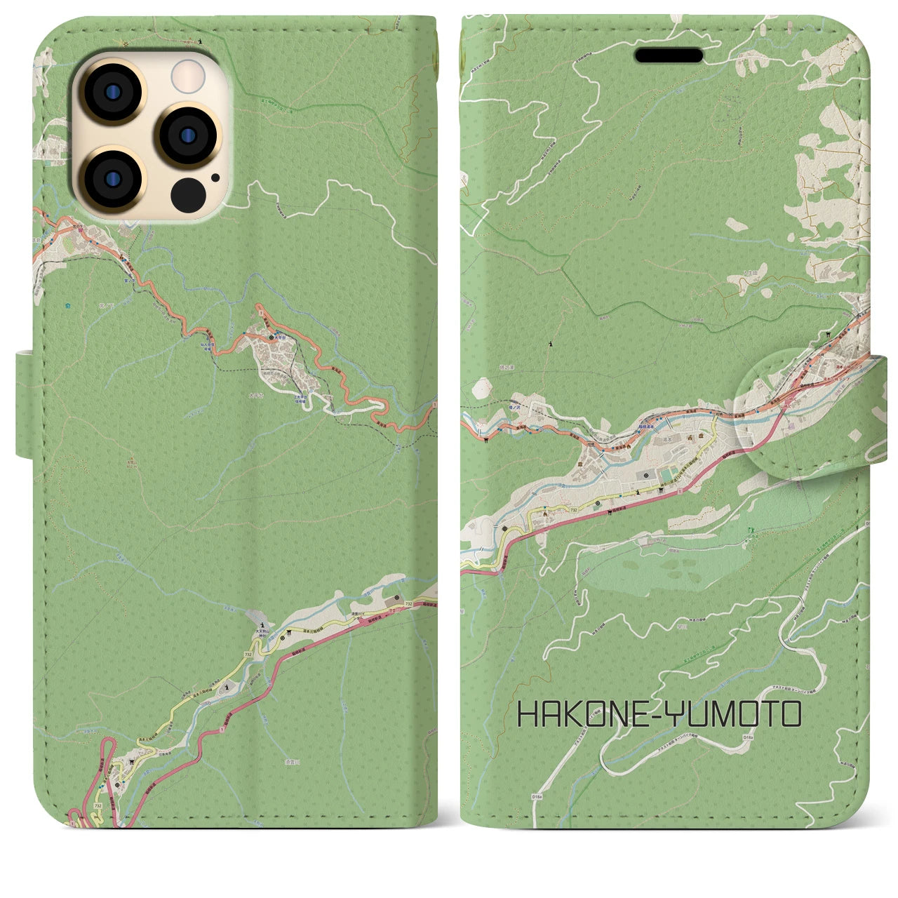 【箱根湯本】地図柄iPhoneケース（手帳両面タイプ・ナチュラル）iPhone 12 Pro Max 用