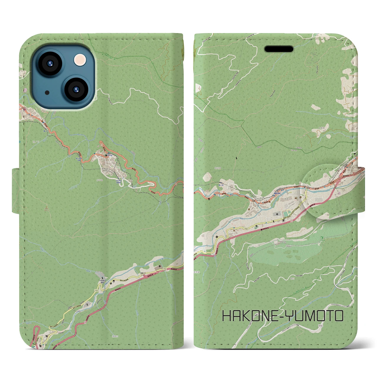 【箱根湯本】地図柄iPhoneケース（手帳両面タイプ・ナチュラル）iPhone 13 用