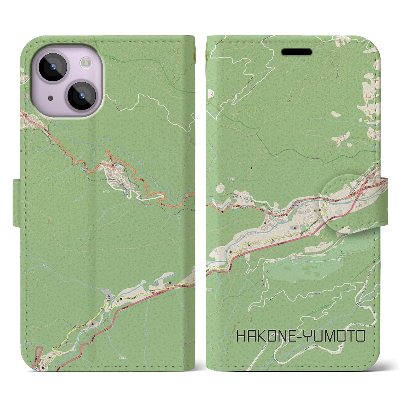 【箱根湯本】地図柄iPhoneケース（手帳両面タイプ・ナチュラル）iPhone 14 用