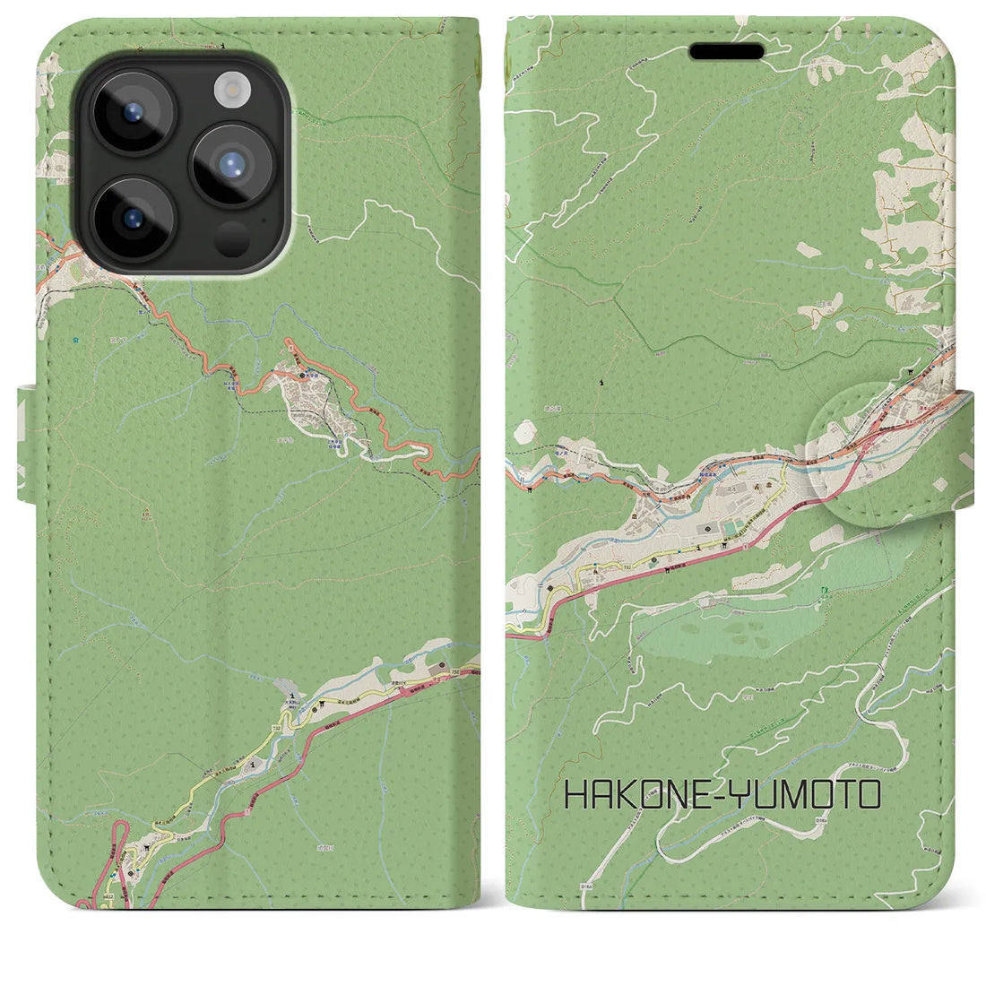 【箱根湯本】地図柄iPhoneケース（手帳両面タイプ・ナチュラル）iPhone 15 Pro Max 用