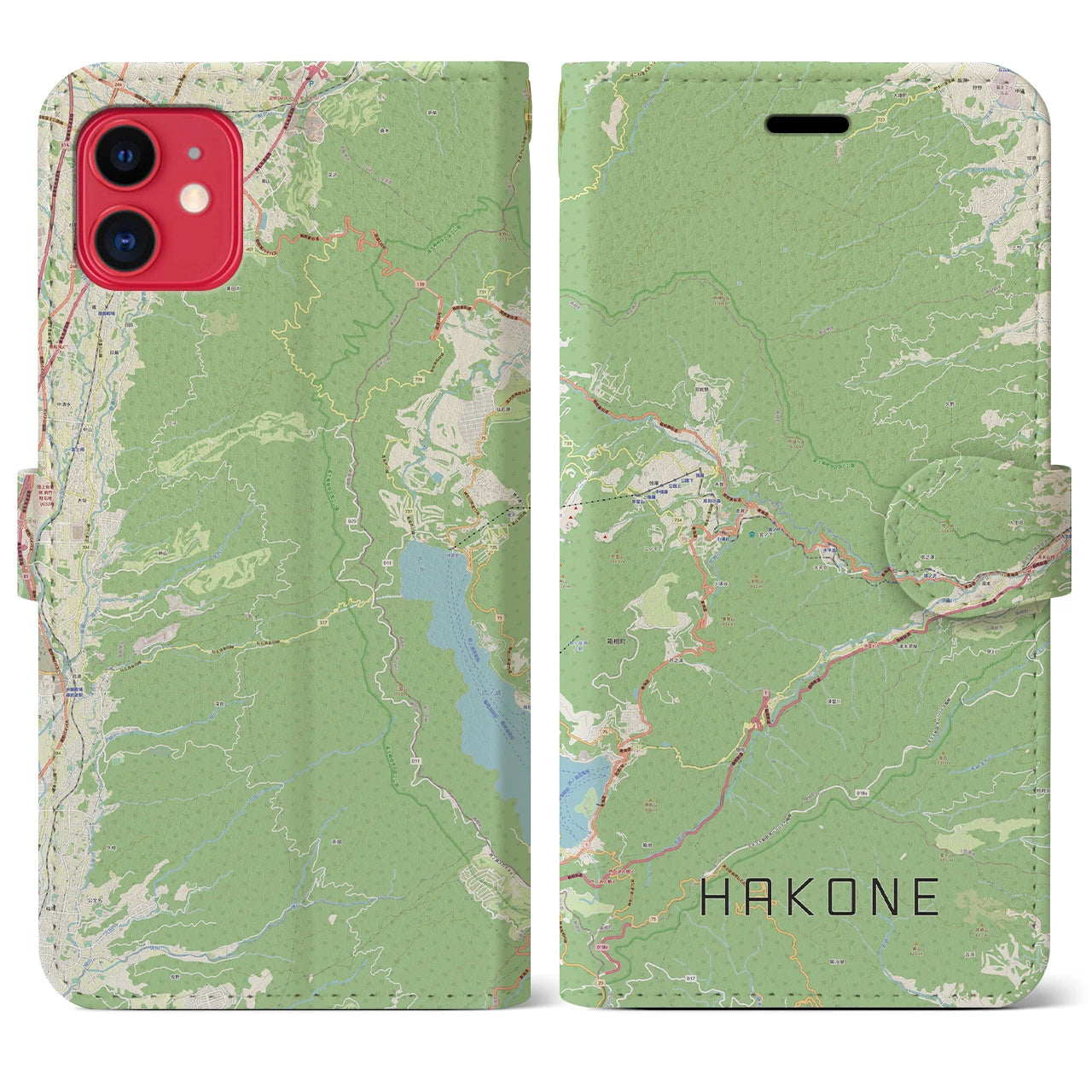 【箱根】地図柄iPhoneケース（手帳両面タイプ・ナチュラル）iPhone 11 用