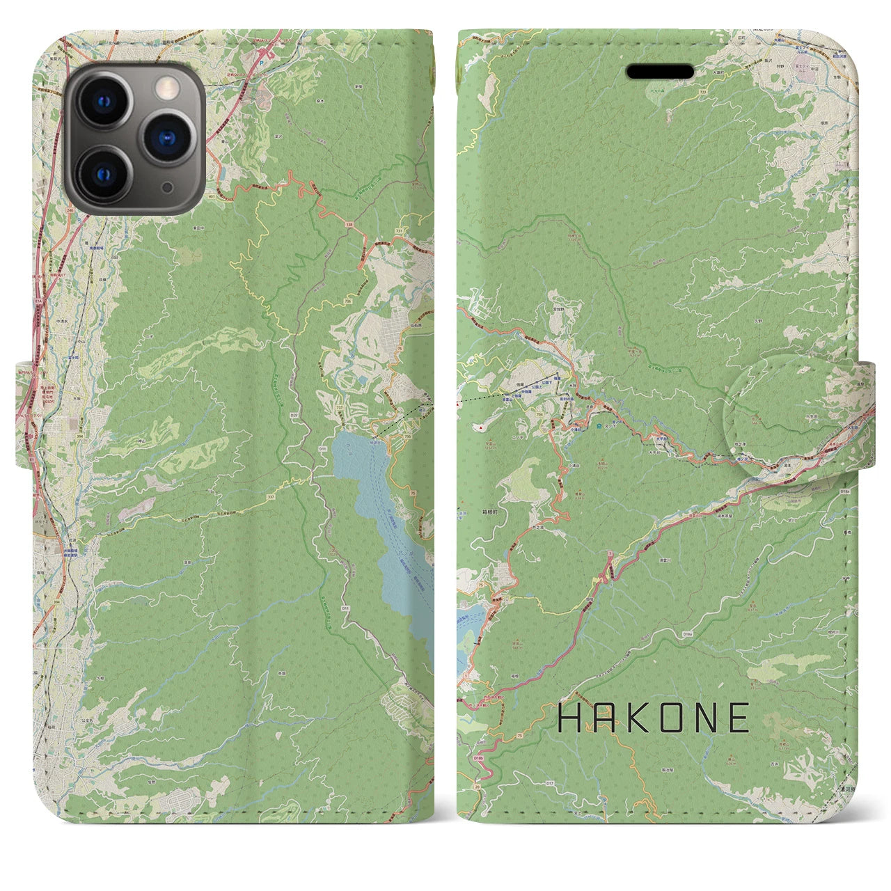 【箱根】地図柄iPhoneケース（手帳両面タイプ・ナチュラル）iPhone 11 Pro Max 用