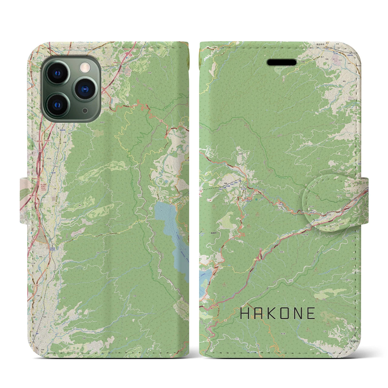 【箱根】地図柄iPhoneケース（手帳両面タイプ・ナチュラル）iPhone 11 Pro 用