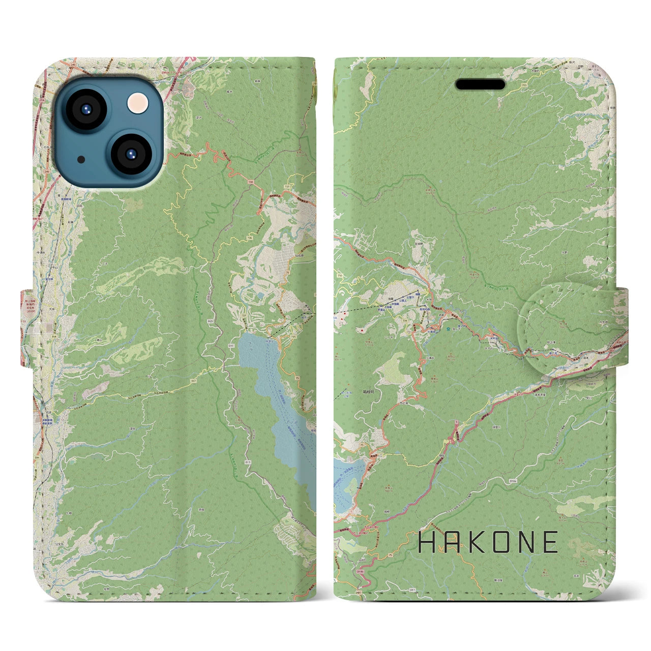 【箱根】地図柄iPhoneケース（手帳両面タイプ・ナチュラル）iPhone 13 用