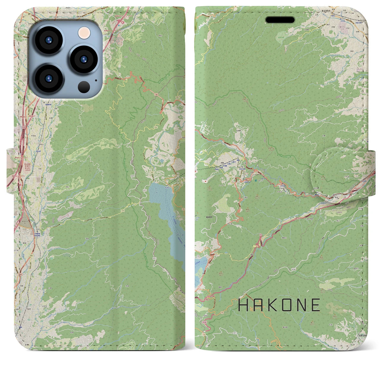 【箱根】地図柄iPhoneケース（手帳両面タイプ・ナチュラル）iPhone 13 Pro Max 用