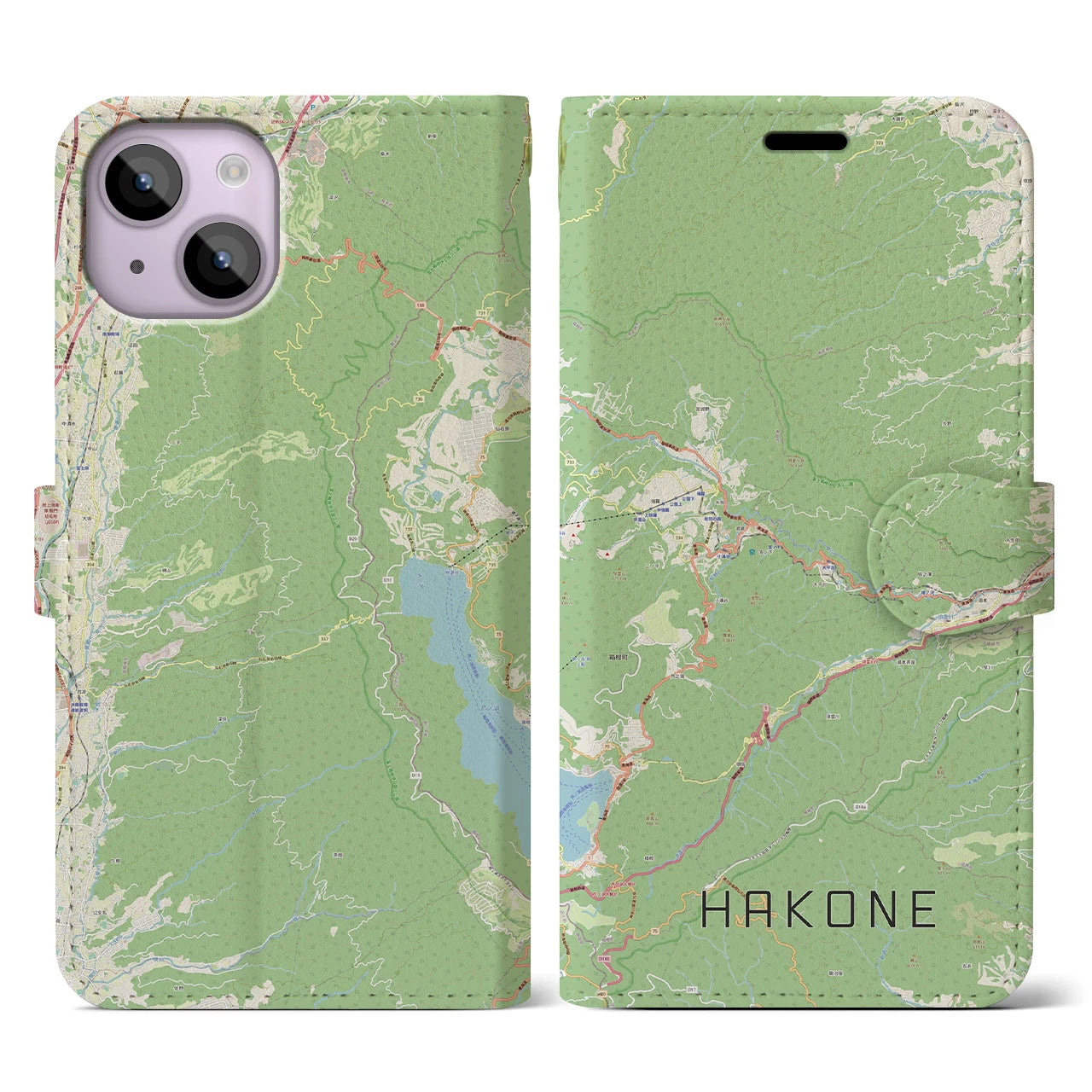 【箱根】地図柄iPhoneケース（手帳両面タイプ・ナチュラル）iPhone 14 用