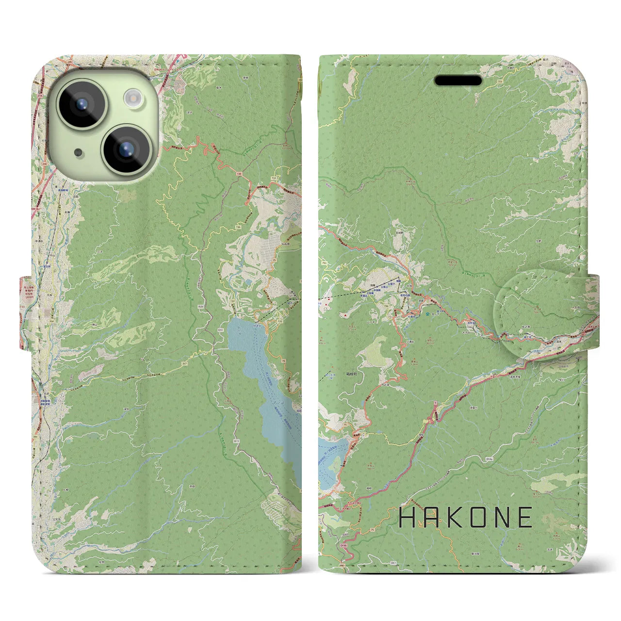 【箱根】地図柄iPhoneケース（手帳両面タイプ・ナチュラル）iPhone 15 用