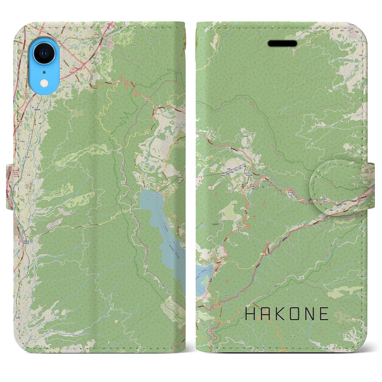 【箱根】地図柄iPhoneケース（手帳両面タイプ・ナチュラル）iPhone XR 用