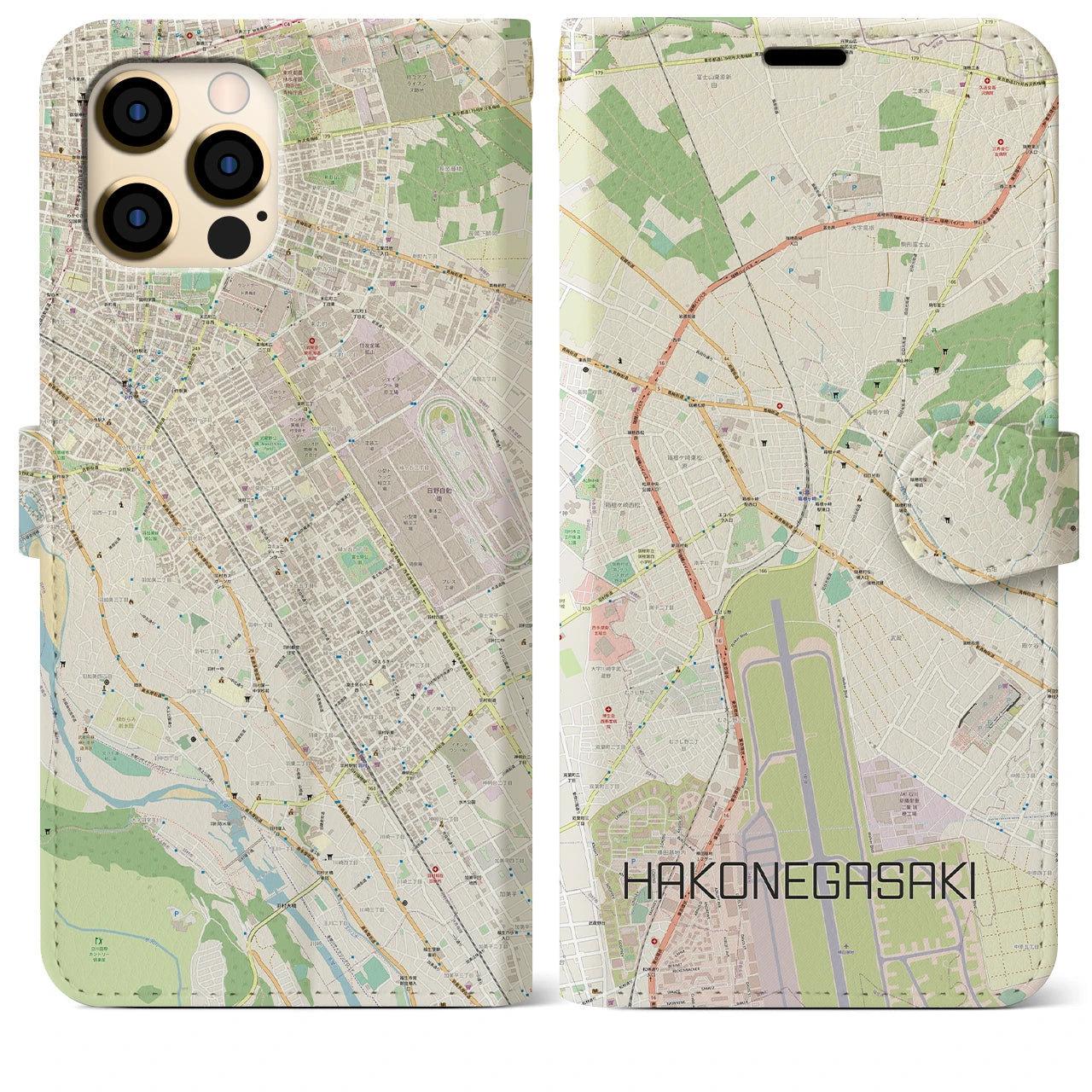 【箱根ケ崎】地図柄iPhoneケース（手帳両面タイプ・ナチュラル）iPhone 12 Pro Max 用