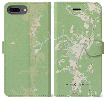 【白馬（長野県）】地図柄iPhoneケース（手帳タイプ）ナチュラル・iPhone 8Plus /7Plus / 6sPlus / 6Plus 用